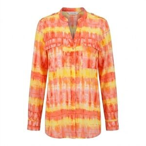 NEW Calvin Klein Women's MEDIUM Orange Yellow Tie Dye Button Down Shirt